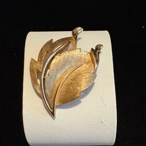 Crown Trifari Gold Tone Leaf Brooch